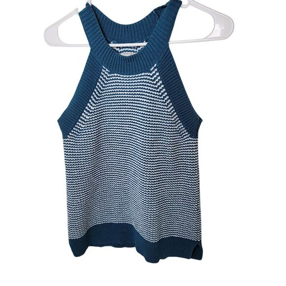 Ann Taylor Loft Teal White Knit Sweater Tank Women’s Small P Dark Academia - Picture 1 of 8